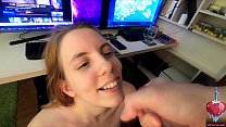 Can't work cause my pretty girlfriend is giving me a blowjob with cum dripping down her cute face